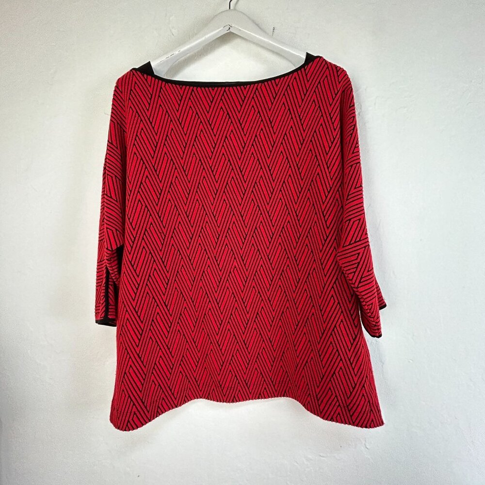 Chico's Womens Red & Black Herringbone Sweater Top Size 3 Boat Neck Relaxed Fit